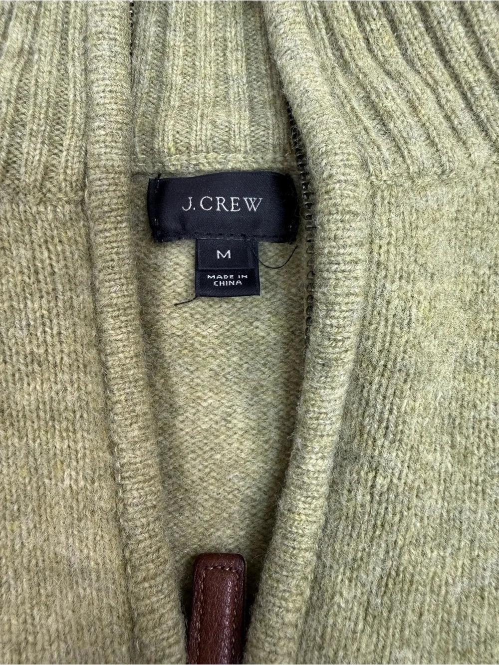 J. Crew 100% Lambs Wool Olive Half-Zip V-Neck Sweater